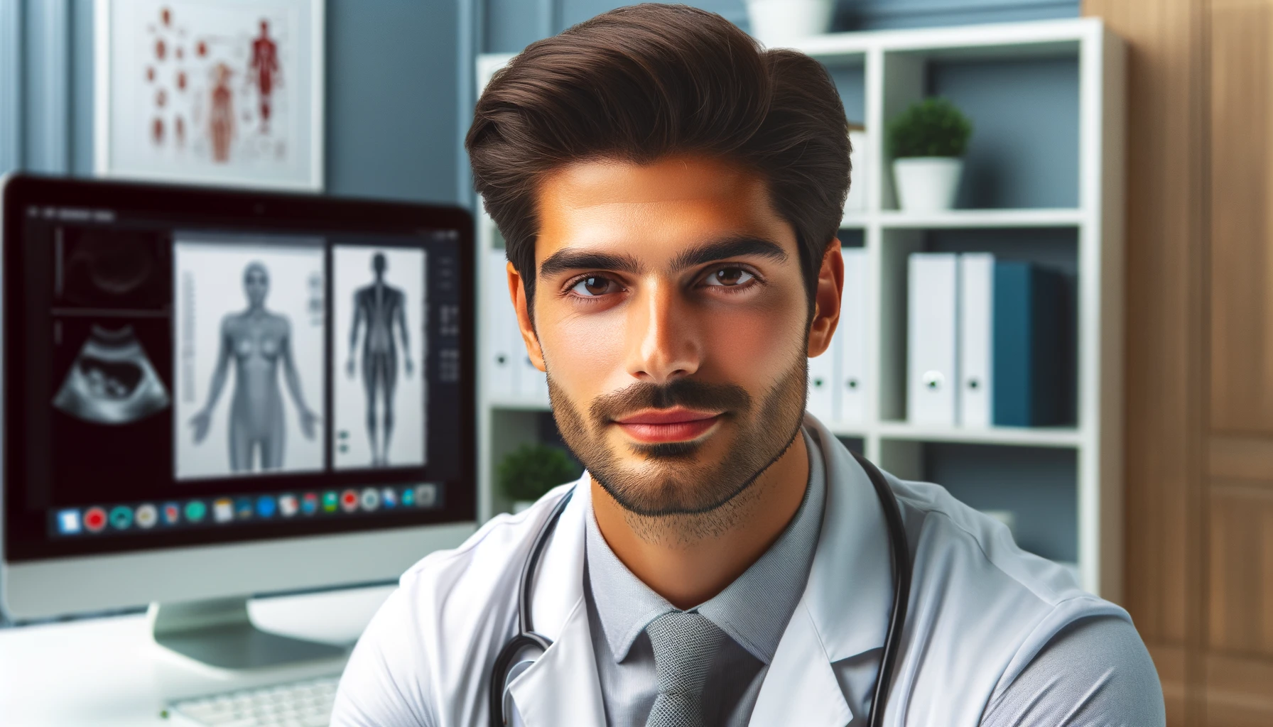 a male plastic surgery Turkey doctor, portrayed in his office environment.