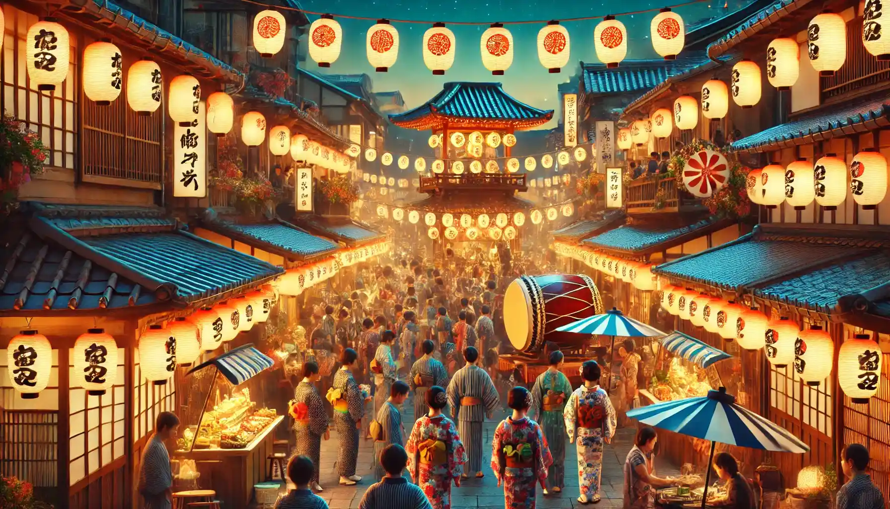 a traditional Japanese festival scene at night.