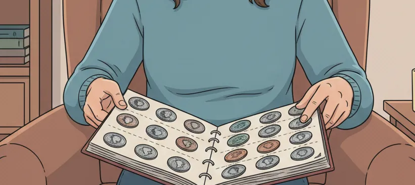 woman holds a coin album