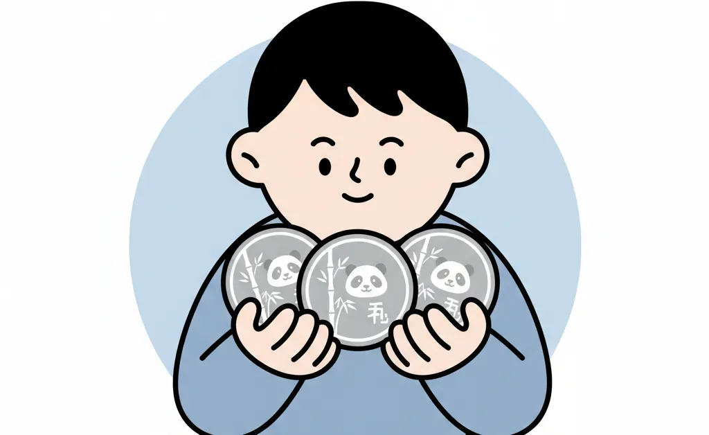 man holding Chinese Panda Silver Coins